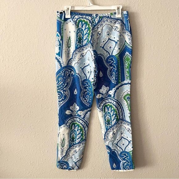 J Mclaughlin 100% Silk Lining Blue Paisley Pants Zip Size 2 - Picture 4 of 8